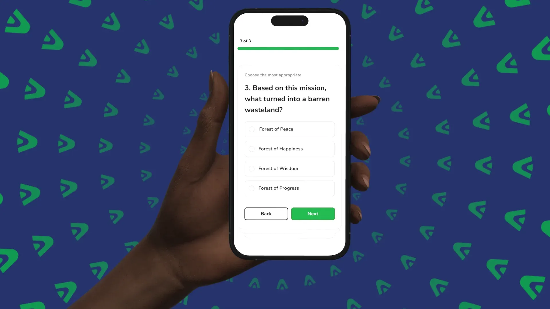 A product film for a children’s money and storytelling app — a wallet with pocket-money tokens, a quiz, and illustrated story screens, held in the hand against a patterned field.