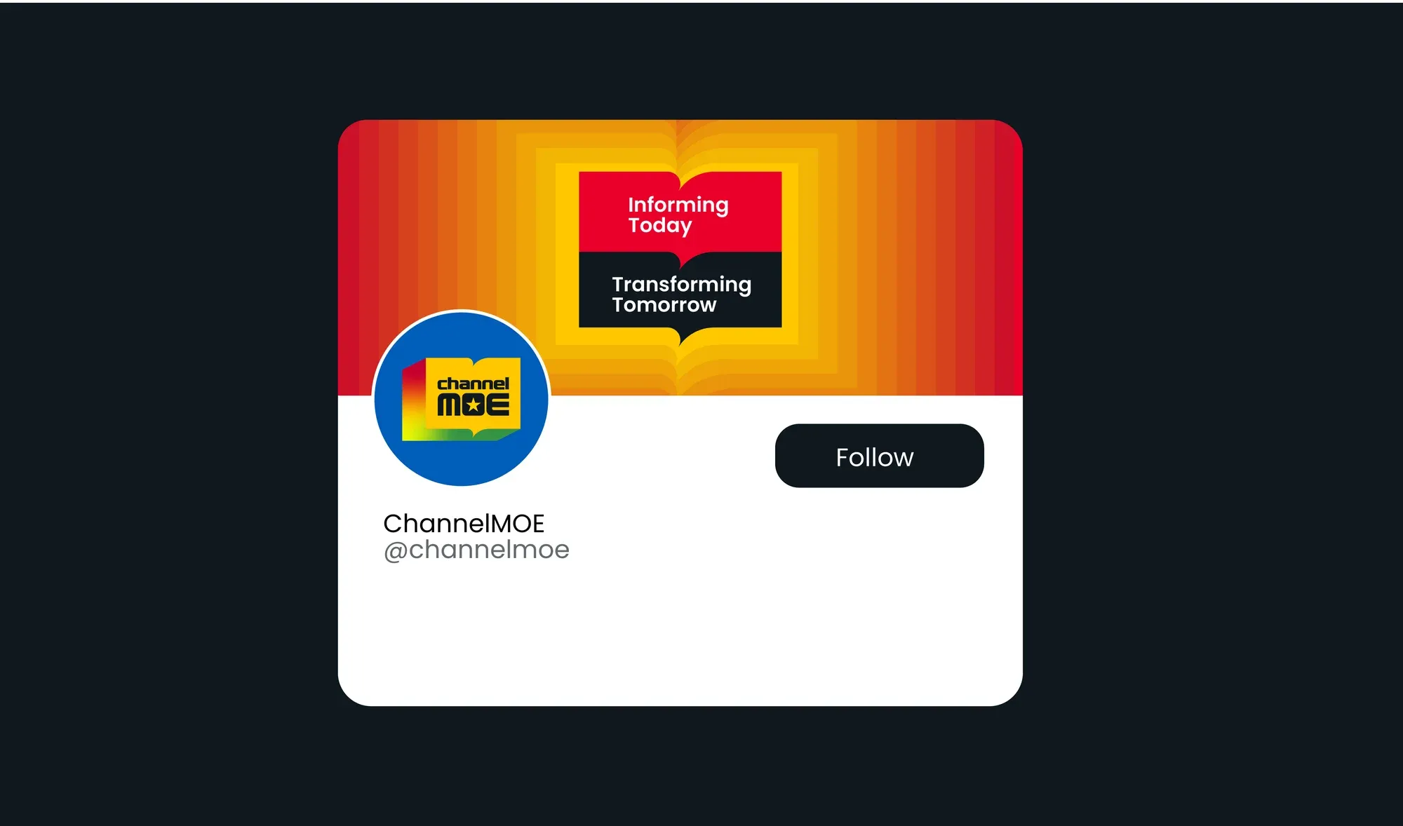 An open-book graphic device used as frame and background, with tagline badges in brand colours.
