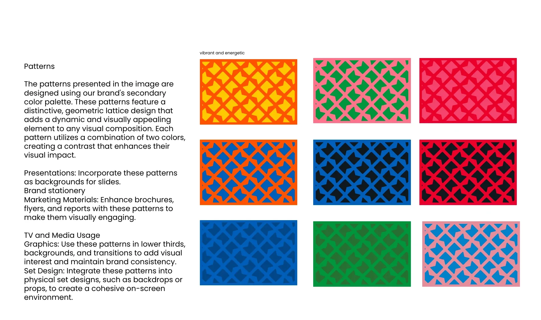 Nine colourways of the Channel MOE geometric lattice pattern.