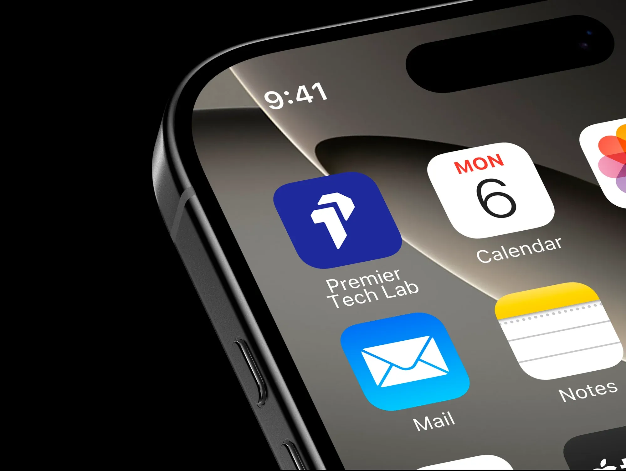A phone home screen in close-up, the brand app icon sitting among the system icons.